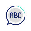 Speech bubble with the letters abc inside