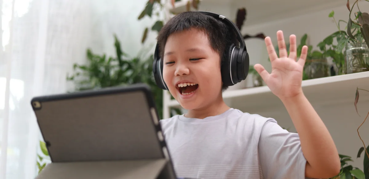 Student wearing a headset