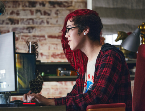 Student in front of their computer