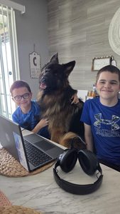 Lucas & Gabriel with their dog.